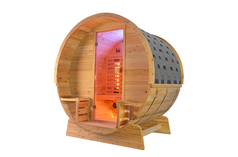 Infrarot Fass Sauna Cedar Holz Rustikal mit Veranda